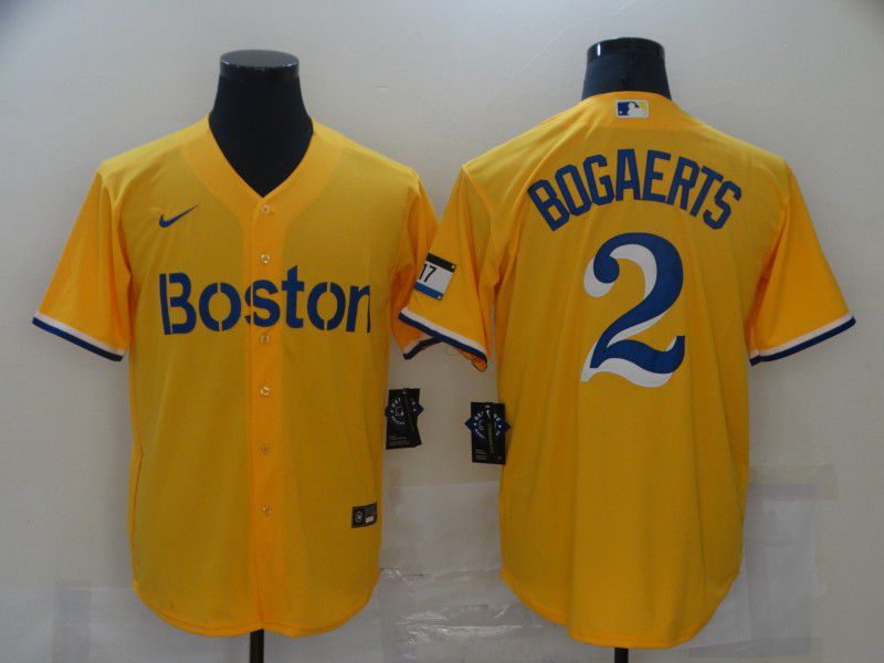 Men Boston Red Sox #2 Bogaerts Yellow Game 2021 Nike MLB Jerseys